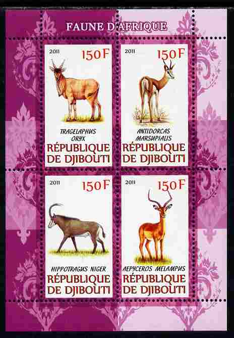 Djibouti 2011 African Fauna - Deer perf sheetlet containing 4 values unmounted mint, stamps on animals, stamps on deer