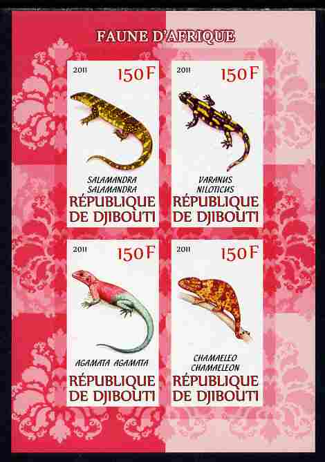 Djibouti 2011 African Fauna - Lizards imperf sheetlet containing 4 values unmounted mint, stamps on , stamps on  stamps on animals, stamps on  stamps on reptiles, stamps on  stamps on lizards