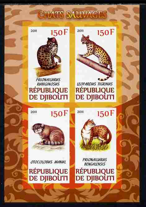 Djibouti 2011 Wild Cats imperf sheetlet containing 4 values unmounted mint, stamps on animals, stamps on cats, stamps on 