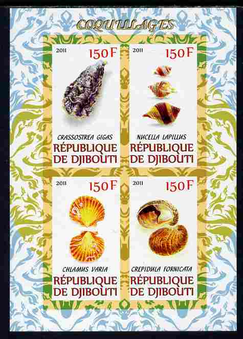 Djibouti 2011 Shells #1 imperf sheetlet containing 4 values unmounted mint, stamps on animals, stamps on marine life, stamps on shells