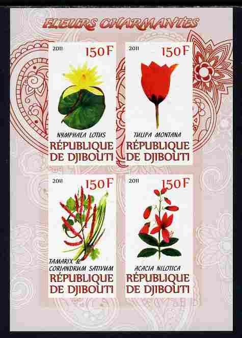 Djibouti 2011 Beautiful Flowers #1 imperf sheetlet containing 4 values unmounted mint, stamps on flowers