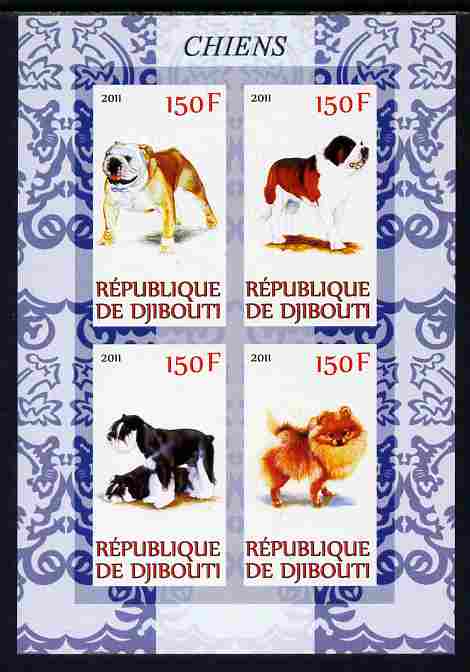 Djibouti 2011 Dogs imperf sheetlet containing 4 values unmounted mint, stamps on dogs