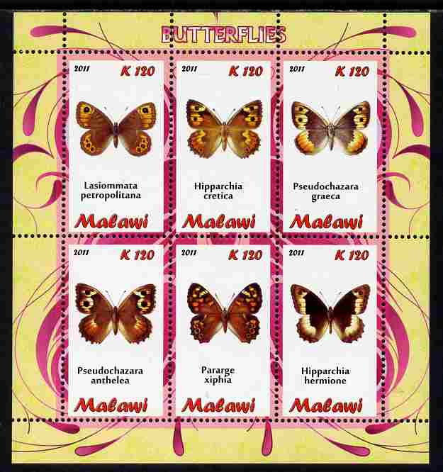 Malawi 2011 Butterflies #1 perf sheetlet containing 6 values unmounted mint, stamps on butterflies