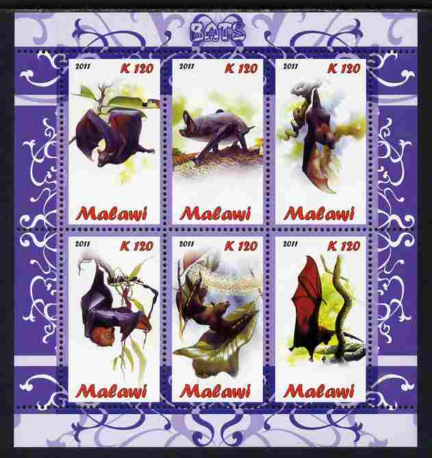 Malawi 2011 Bats perf sheetlet containing 6 values unmounted mint, stamps on animals, stamps on mammals, stamps on bats