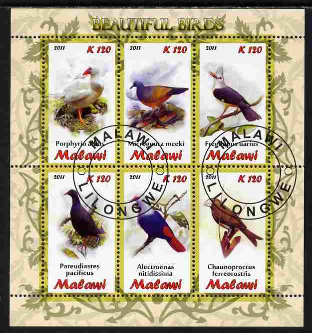 Malawi 2011 Birds perf sheetlet containing 6 values cto used, stamps on birds