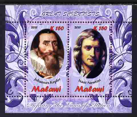 Malawi 2011 Scientists - Kepler & Newton perf sheetlet containing 2 values unmounted mint, stamps on personalities, stamps on science, stamps on physics, stamps on astronomy, stamps on 