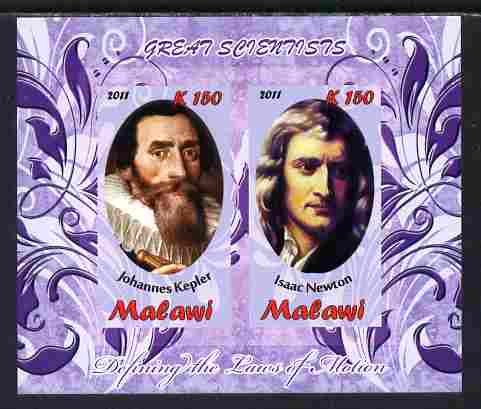 Malawi 2011 Scientists - Kepler & Newton imperf sheetlet containing 2 values unmounted mint, stamps on personalities, stamps on science, stamps on physics, stamps on astronomy, stamps on 