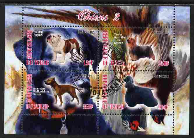 Chad 2012 Dogs #2 perf sheetlet containing 4 values cto used, stamps on dogs