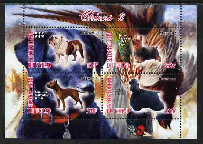 Chad 2012 Dogs #2 perf sheetlet containing 4 values unmounted mint, stamps on , stamps on  stamps on dogs