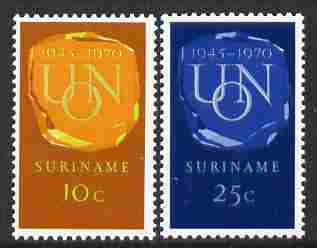 Surinam 1970 25th Anniversary of United Nations set of 2 unmounted mint, SG 674-75, stamps on united nations