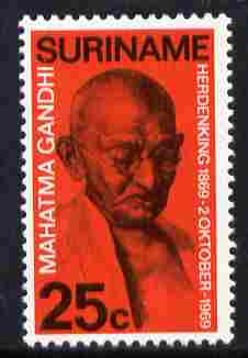 Surinam 1969 Birth Centenary of Mahatma Gandhi 25c unmounted mint, SG 703, stamps on personalities, stamps on gandhi, stamps on constitutions