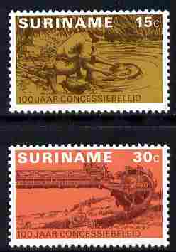 Surinam 1975 Centenary of Prospecting Concession set of 2 unmounted mint, SG 787-88, stamps on mining, stamps on gold, stamps on 