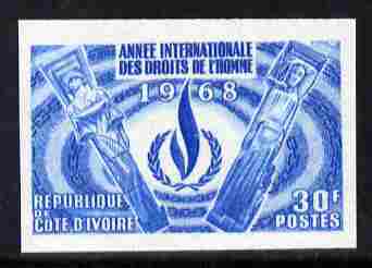 Ivory Coast 1968 Human Rights Year imperf colour trial proof of 30f several different colour combinations available but price is for ONE as SG 313, stamps on human rights