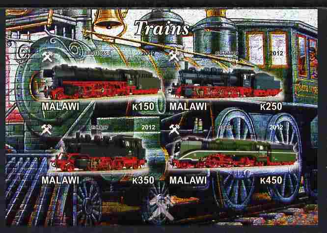 Malawi 2012 Steam Locomotives #06 imperf sheetlet containing 4 values unmounted mint, stamps on railways