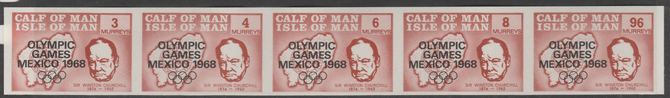 Calf of Man 1968 Olympic Games Mexico overprinted on Churchill imperf set of 5 in brown unmounted mint (Rosen CA123a-27a), stamps on churchill, stamps on personalities, stamps on maps, stamps on sport, stamps on olympics