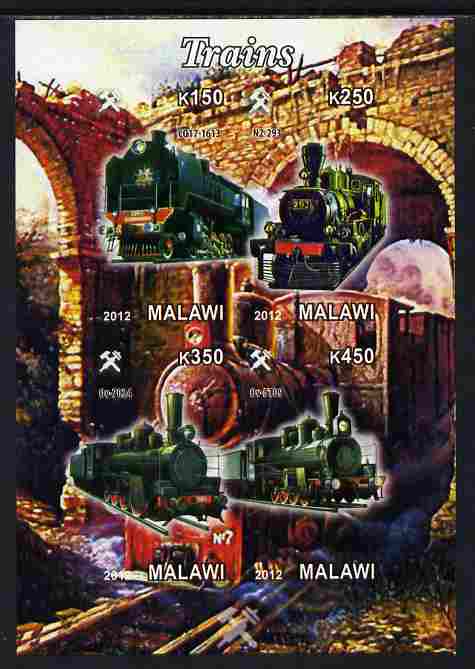 Malawi 2012 Steam Locomotives #10 imperf sheetlet containing 4 values unmounted mint, stamps on railways