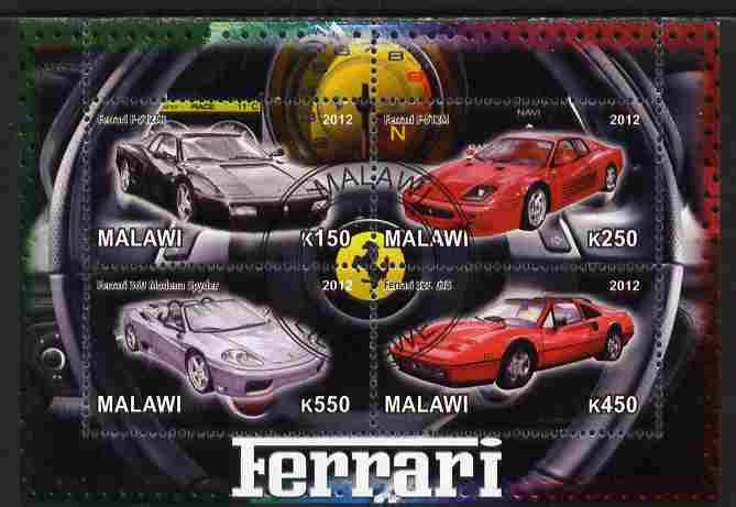 Malawi 2012 Ferrari Cars #01 perf sheetlet containing 4 values cto used, stamps on cars, stamps on ferrari