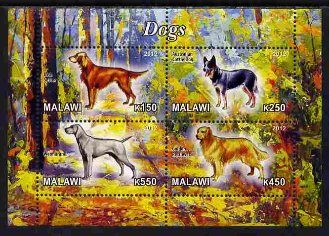 Malawi 2012 Dogs #1 perf sheetlet containing 4 values unmounted mint, stamps on dogs