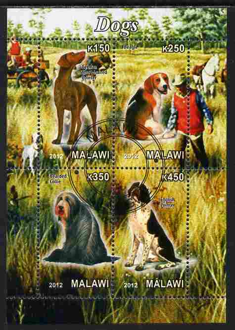 Malawi 2012 Dogs #2 perf sheetlet containing 4 values cto used, stamps on dogs