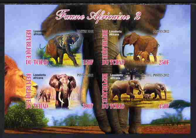 Chad 2012 African Fauna #02 imperf sheetlet containing 4 values unmounted mint, stamps on animals, stamps on elephants