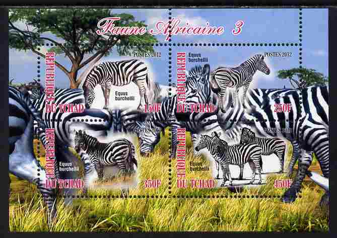Chad 2012 African Fauna #03 perf sheetlet containing 4 values unmounted mint, stamps on animals, stamps on zebra