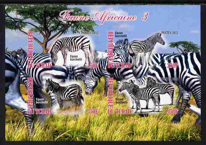 Chad 2012 African Fauna #03 imperf sheetlet containing 4 values unmounted mint, stamps on , stamps on  stamps on animals, stamps on  stamps on zebra