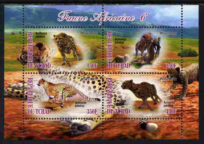 Chad 2012 African Fauna #06 perf sheetlet containing 4 values unmounted mint, stamps on animals, stamps on cats, stamps on lions, stamps on cheetahs