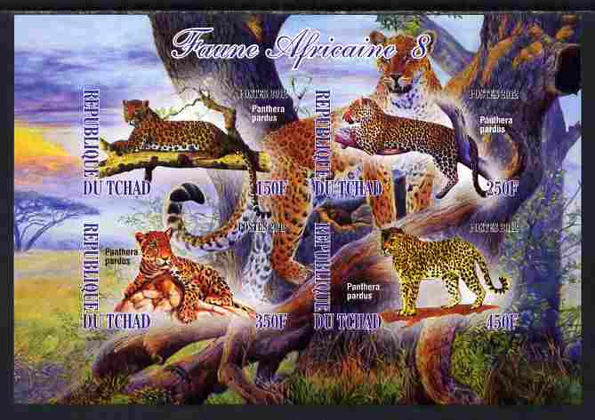 Chad 2012 African Fauna #08 imperf sheetlet containing 4 values unmounted mint, stamps on animals, stamps on cats, stamps on leopards