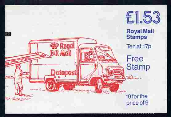Great Britain 1985 Royal Mail 350 Years Â£1.53 booklet complete with cyl numbers (Datapost Van, Plane & Concorde) SG FT4, stamps on , stamps on  stamps on postal, stamps on  stamps on trucks, stamps on  stamps on aviation, stamps on  stamps on concorde