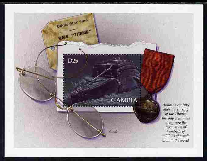 Gambia 1998 RMS Titanic Commemoration perf m/sheet #3 unmounted mint SG MS 2927c, stamps on ships, stamps on disasters