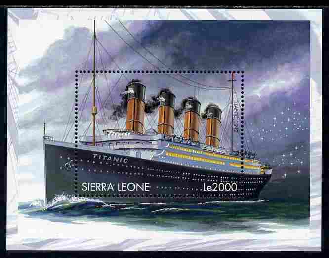 Sierra Leone 1998 Ships of the World - RMS Titanic perf m/sheet unmounted mint SG MS 2917b, stamps on ships, stamps on disasters