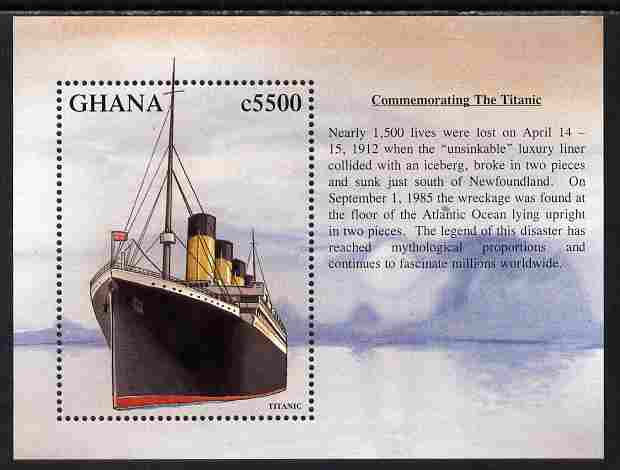 Ghana 1998 Famous Ships - RMS Titanic perf m/sheet unmounted mint SG MS 2697a, stamps on ships, stamps on disasters