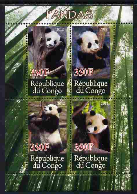 Congo 2012 Pandas perf sheetlet containing 4 values unmounted mint , stamps on animals, stamps on bears, stamps on pandas
