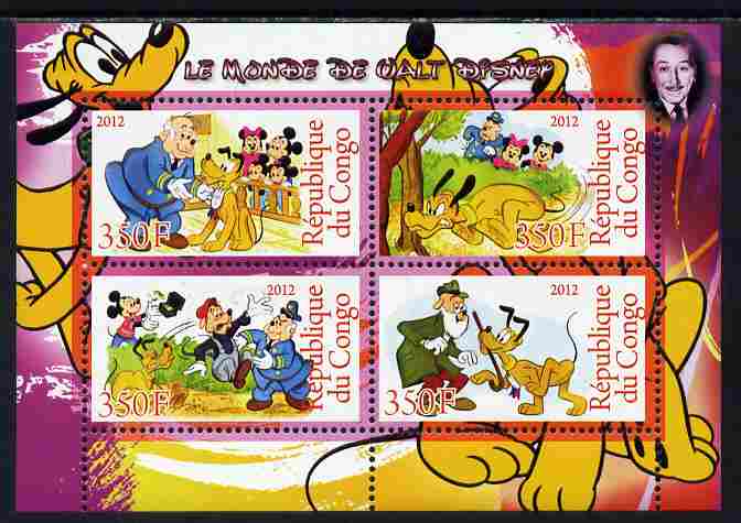 Congo 2012 Disney Cartoons #1 perf sheetlet containing 4 values unmounted mint , stamps on disney, stamps on cartoons, stamps on films, stamps on cinema, stamps on movies