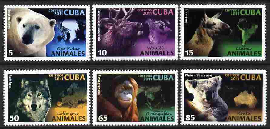 Cuba 2011 Animals perf set of 6 values unmounted mint , stamps on animals, stamps on wolves, stamps on bears, stamps on deer, stamps on koalas, stamps on llamas, stamps on apes