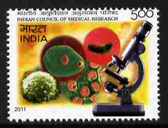 India 2011 Council of Medical Research 5r unmounted mint , stamps on medical, stamps on microscopes, stamps on diseases