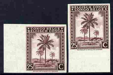 Belgian Congo 1942 Oil Palms 25c maroon two imperf marginal singles with bi-lingual inscription reversed, mounted mint, stamps on trees