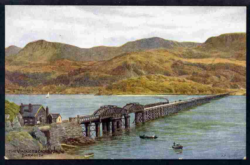 Postcard Viaduct & Cader Idris published by Salmon based on watercolour by A R Quinton unused and fine, stamps on bridges, stamps on mountains, stamps on arts
