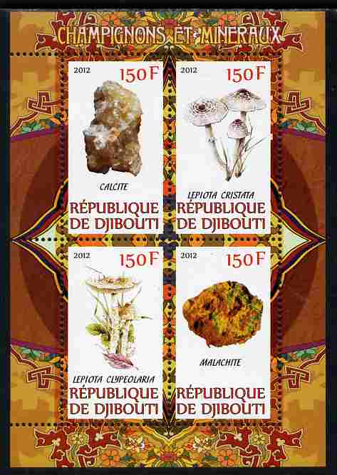 Djibouti 2012 Mushrooms & Minerals #2 perf sheetlet containing 4 values unmounted mint, stamps on fungi, stamps on minerals
