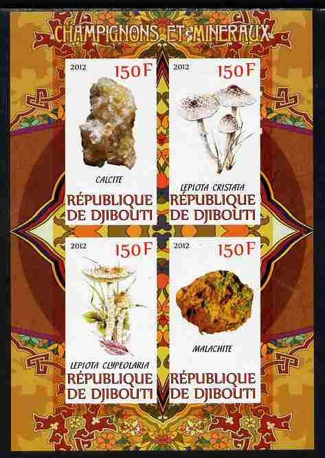Djibouti 2012 Mushrooms & Minerals #2 imperf sheetlet containing 4 values unmounted mint, stamps on fungi, stamps on minerals