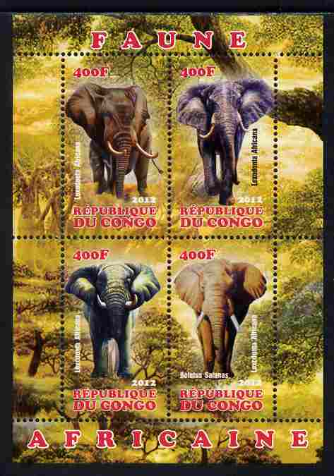Congo 2012 Elephants perf sheetlet containing 4 values unmounted mint, stamps on animals, stamps on elephants