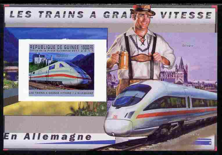 Guinea - Conakry 2011 High Speed Trains of Germany #1 imperf deluxe sheet unmounted mint. Note this item is privately produced and is offered purely on its thematic appeal , stamps on railways, stamps on 