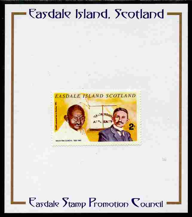 Easdale 1996 Gandhi 2p stamp of Gandhi as Law Student mounted on Publicity proof card issued by the Easdale Stamp Promotion Council , stamps on personalities, stamps on gandhi, stamps on constitutions, stamps on law