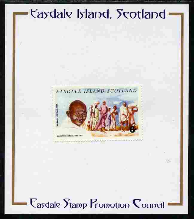 Easdale 1996 Gandhi 6p stamp of Gandhi on Salt March mounted on Publicity proof card issued by the Easdale Stamp Promotion Council , stamps on personalities, stamps on gandhi, stamps on constitutions, stamps on law