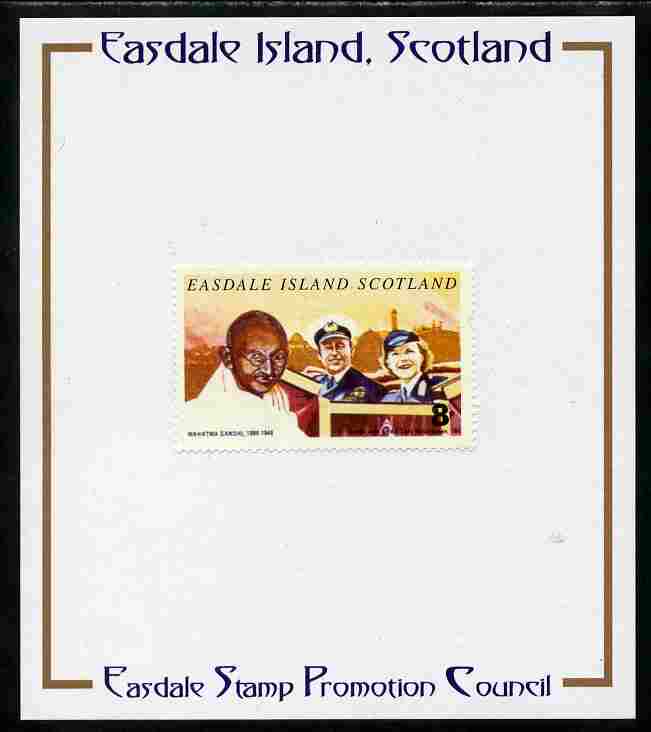 Easdale 1996 Gandhi 8p stamp of Gandhi with the Mountbattens mounted on Publicity proof card issued by the Easdale Stamp Promotion Council , stamps on personalities, stamps on gandhi, stamps on constitutions, stamps on law