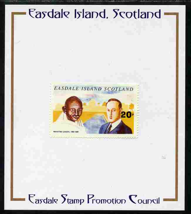 Easdale 1996 Gandhi 20p stamp of Gandhi mounted on Publicity proof card issued by the Easdale Stamp Promotion Council , stamps on personalities, stamps on gandhi, stamps on constitutions, stamps on law