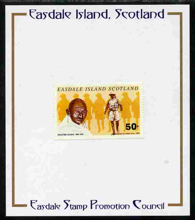 Easdale 1996 Gandhi 50p stamp of Gandhi Recruitment for Indian Army mounted on Publicity proof card issued by the Easdale Stamp Promotion Council , stamps on personalities, stamps on gandhi, stamps on constitutions, stamps on law