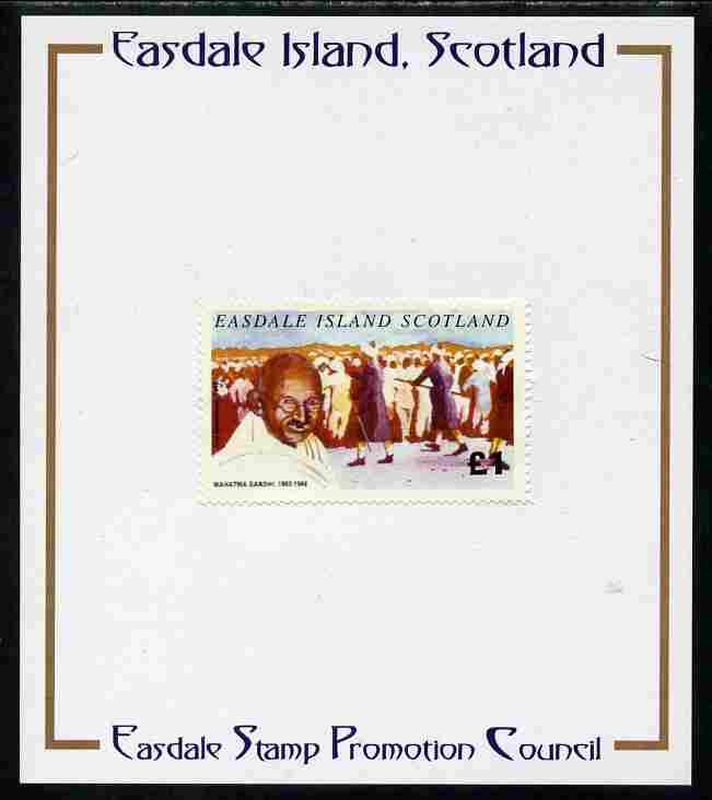 Easdale 1996 Gandhi \A31 stamp of Gandhi & Civil Disobedience mounted on Publicity proof card issued by the Easdale Stamp Promotion Council , stamps on personalities, stamps on gandhi, stamps on constitutions, stamps on law