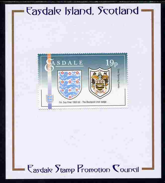 Easdale 1996 Great Sporting Events - Football 19p - Blackpool Club Badge Winners of 1952-53 FA Cup Final mounted on Publicity proof card issued by the Easdale Stamp Promotion Council , stamps on football