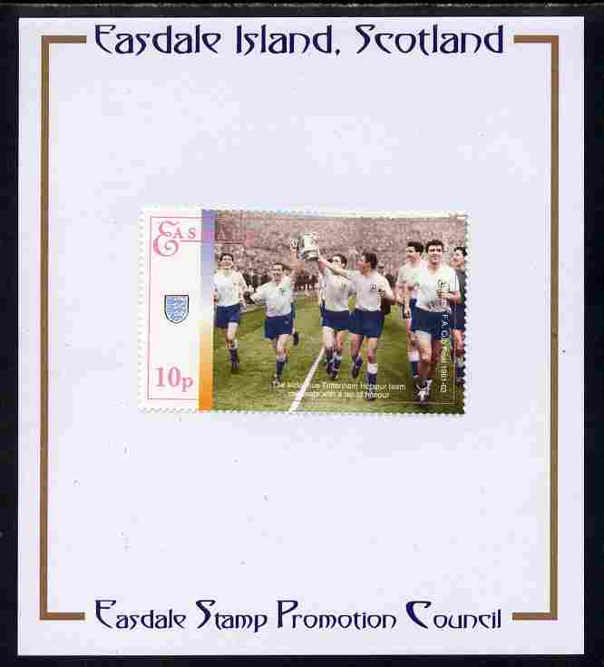 Easdale 1996 Great Sporting Events - Football 10p - Tottenham Hotspur Winners of 1961-62 FA Cup Final mounted on Publicity proof card issued by the Easdale Stamp Promotio..., stamps on football